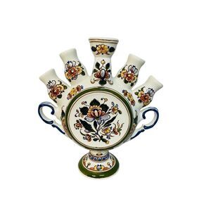 Delft 5 finger tulip vase floral pattern Heinen Fish mark beautiful vintage 8"
